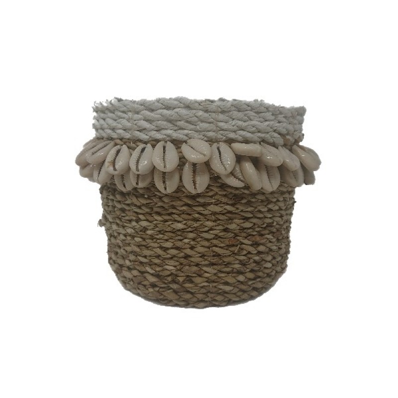 BASKET WITH SHELL SMALL NATURAL WHITE - POTS, VASES, PLATES BASKET WITH SHELL SMALL NATURAL WHITE - POTS, VASES, PLATES